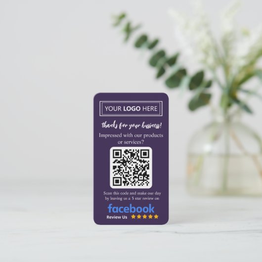 Facebook Review Card with Logo & QR Code Deep Plum 名刺 (スタンド正面)
