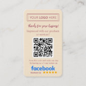Facebook Review Card with Logo & QR Code Rose Gold 名刺 (正面)