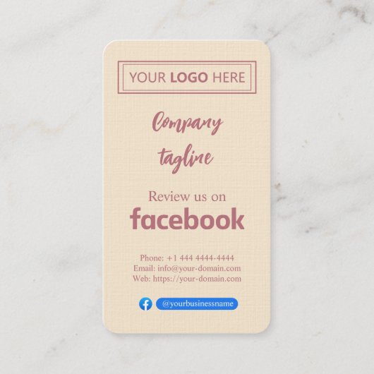 Facebook Review Card with Logo & QR Code Rose Gold 名刺 (裏面)