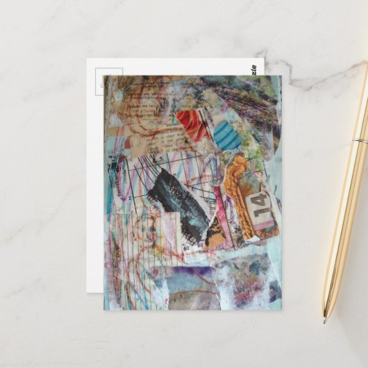 faces numbers words abstract mixed media collage ポストカード (正面/裏面インサイチュ)