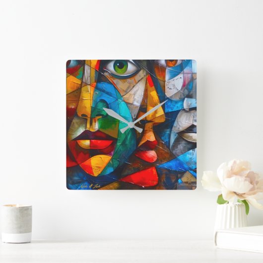 Faces we know スクエア壁時計 (ホーム)