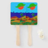 Fächer mit Sonne, Strand und Palme. ハンドファン (正面&裏面)