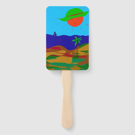 Fächer mit Sonne, Strand und Palme. ハンドファン (裏面)