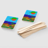 Fächer mit Sonne, Strand und Palme. ハンドファン (組立なし)