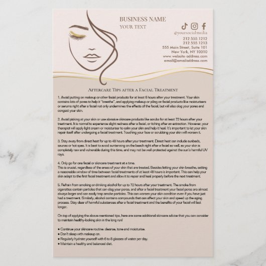 FACIAL TREATMENTS Aftercare flyer チラシ (正面)