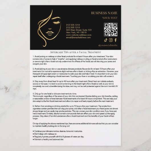 FACIAL TREATMENTS Aftercare flyer チラシ (正面)