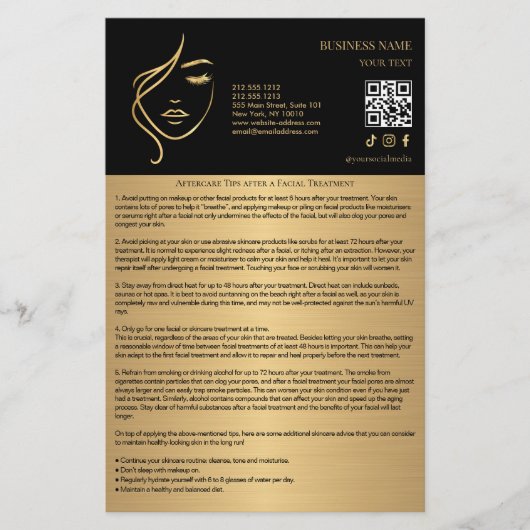 FACIAL TREATMENTS Aftercare flyer チラシ (正面)