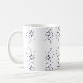 Faded Blue and White Floral Pattern コーヒーマグカップ