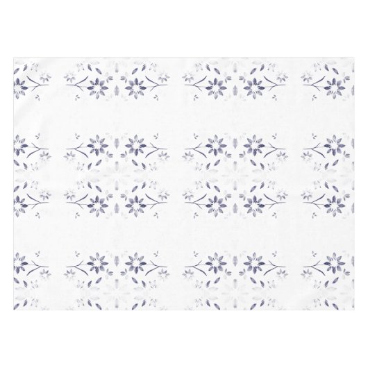 Faded Blue and White Floral Pattern テーブルクロス (正面(横))