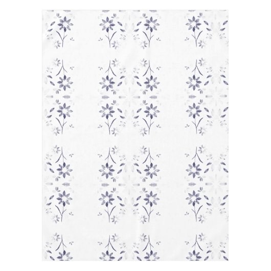 Faded Blue and White Floral Pattern テーブルクロス (正面)