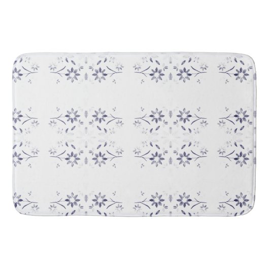 Faded Blue and White Floral Pattern バスマット (正面)