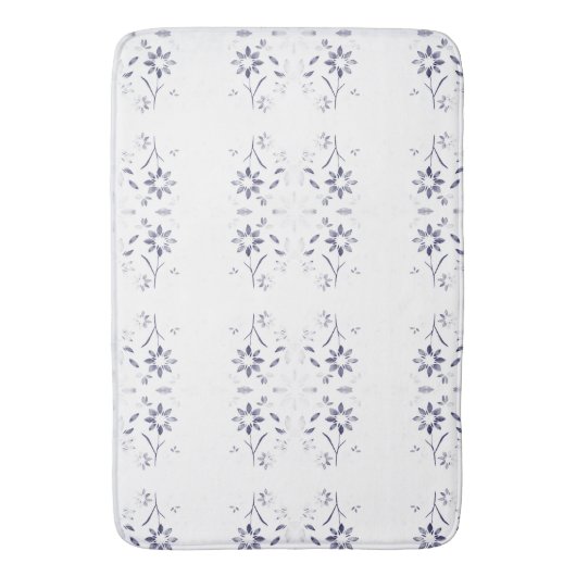 Faded Blue and White Floral Pattern バスマット (正面縦)