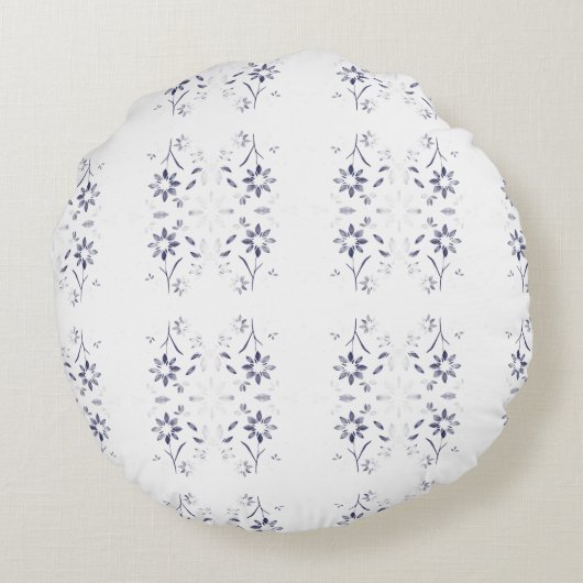 Faded Blue and White Floral Pattern ラウンドクッション (裏面)