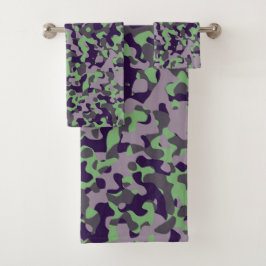 faded green and violet camo abstract バスタオルセット