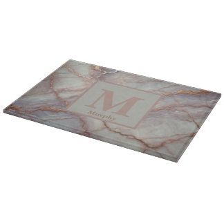 Faded Lavender Marble with Bronze Streaks Monogram カッティングボード