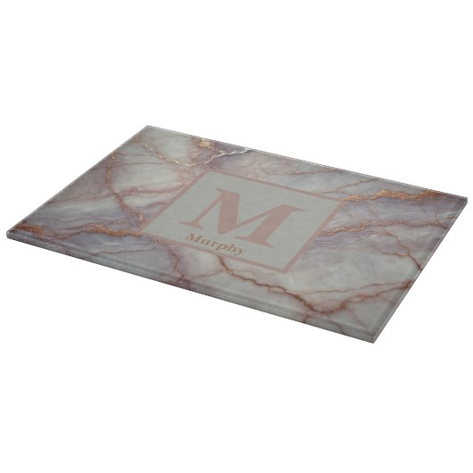 Faded Lavender Marble with Bronze Streaks Monogram カッティングボード (角)