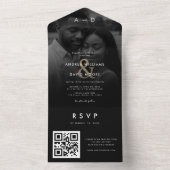 Faded Overlay Photo Gold Ampersand QR Code Wedding オールインワン招待状 (内側)