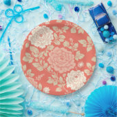Faded Red Block Print Floral ペーパープレート (パーティー)