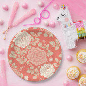 Faded Red Block Print Floral ペーパープレート (パーティー)