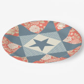 Faded Red Blue Star Quilt Block Floral ペーパープレート (アングル)