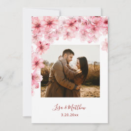 Faded Watercolor Cherry Blossom Photo Wedding セーブザデート