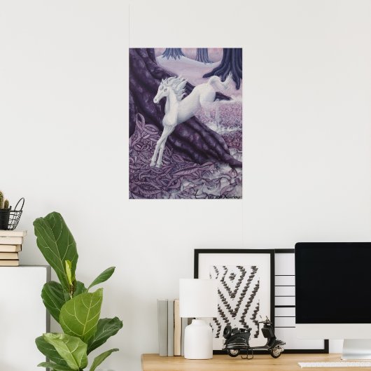 Fading Horse Galloping Among Giant Amethyst Trees ポスター (ホームオフィス)