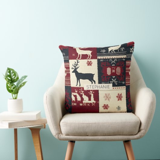 Fair Isle Knitted Patchwork | Rustic Reindeer クッション (椅子)