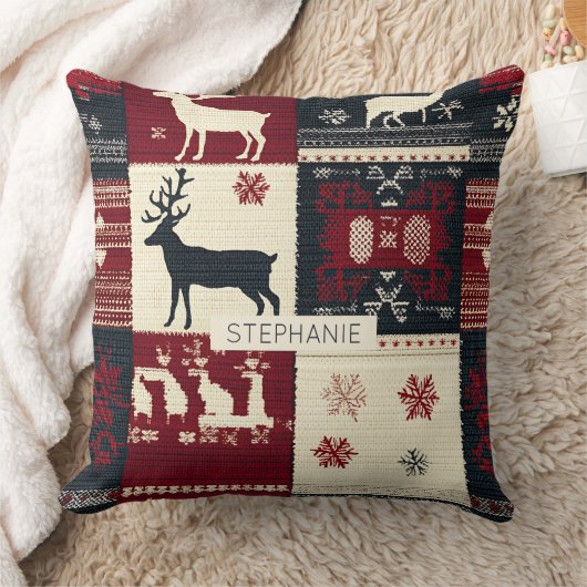Fair Isle Knitted Patchwork | Rustic Reindeer クッション (ブランケット)
