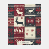 Fair Isle Knitted Patchwork | Rustic Reindeer フリースブランケット (正面)