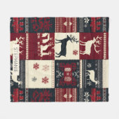 Fair Isle Knitted Patchwork | Rustic Reindeer フリースブランケット (正面(横))