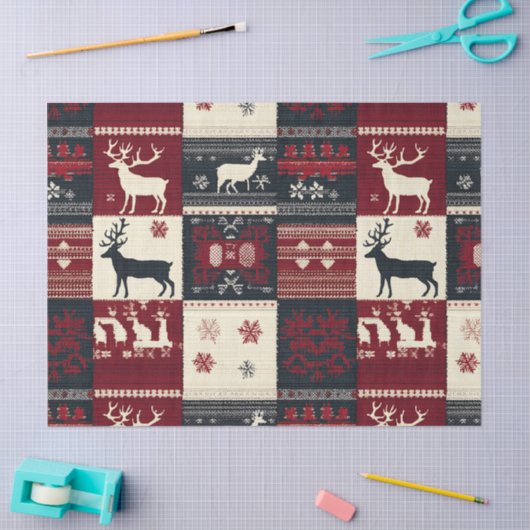 Fair Isle Knitted Patchwork | Rustic Reindeer 薄葉紙 (クラフト)