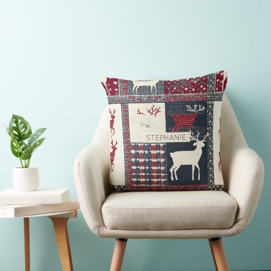 Fair Isle Knitted Patchwork | Rustic Reindeer (2) クッション (椅子)