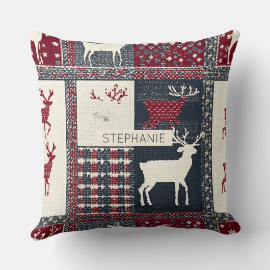 Fair Isle Knitted Patchwork | Rustic Reindeer (2) クッション (裏面)