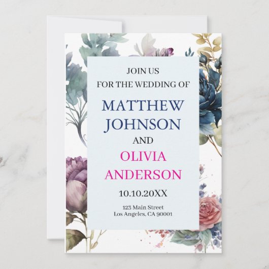 Faire invitation de mariage floral ardoise humeur  招待状 (正面)