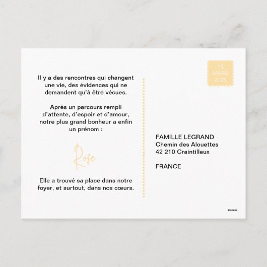 Faire-Part d'adoption "Rose" シーズンポストカード (裏面)