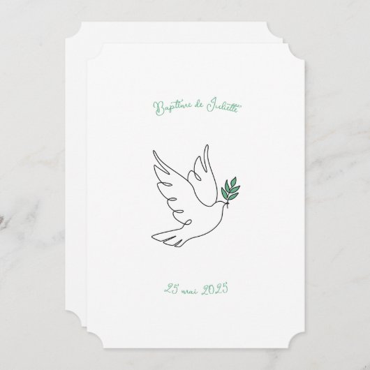 Faire-Part de Baptême Colomba 招待状 (正面/裏面)