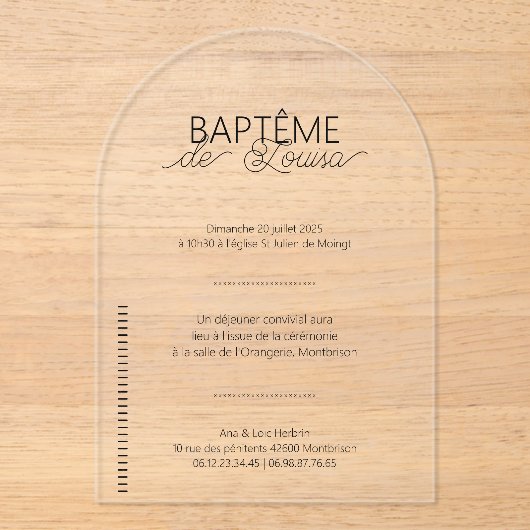 Faire-Part de Baptême Louisa アクリル招待状 (正面)