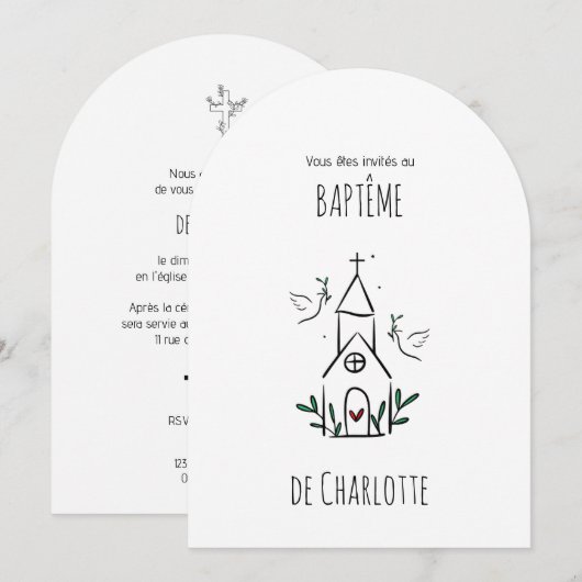 Faire-Part de Baptème religieux Charlotte 招待状 (正面/裏面)