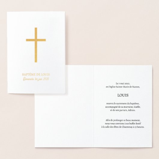Faire-Part de Baptême traditionnel doré 箔カード (ディスプレー)