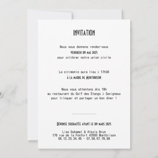 Faire-Part de mariage Apostrophe 招待状 (裏面)