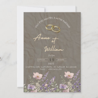 Faire-part de Mariage Élégant | Alliances & Fleurs 招待状