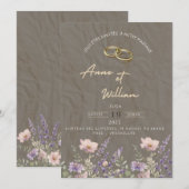Faire-part de Mariage Élégant | Alliances & Fleurs 招待状 (正面/裏面)