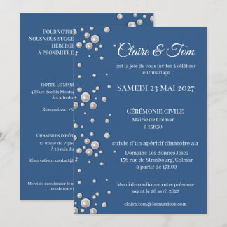 Faire-part de mariage élégant bleu marine 招待状