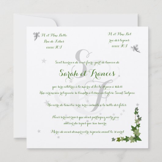 faire-part de mariage lierre et fées kraft (裏面)