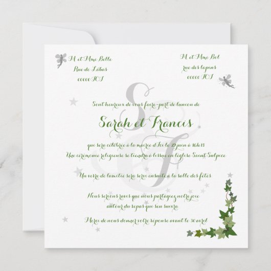 faire-part de mariage lierre et fées personnalisé 招待状 (裏面)