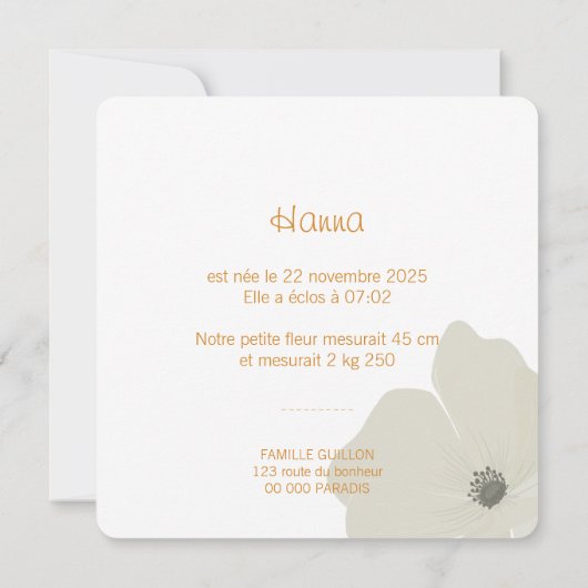 Faire-Part de naissancce Hanna カード (裏面)