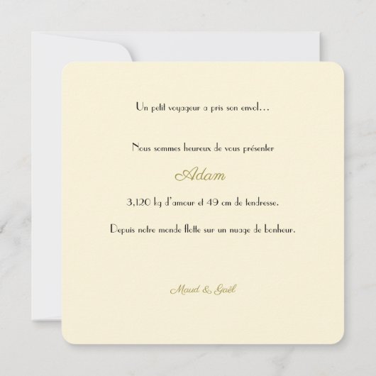 Faire part de naissance Adam 招待状 (裏面)