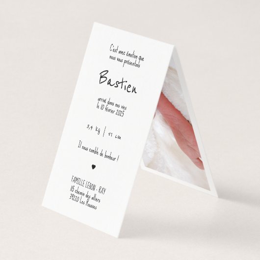 Faire-Part de Naissance Bastien (裏面)