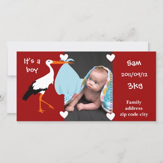 Faire-part de naissance Cigogne It's a boy 案内状 (正面)