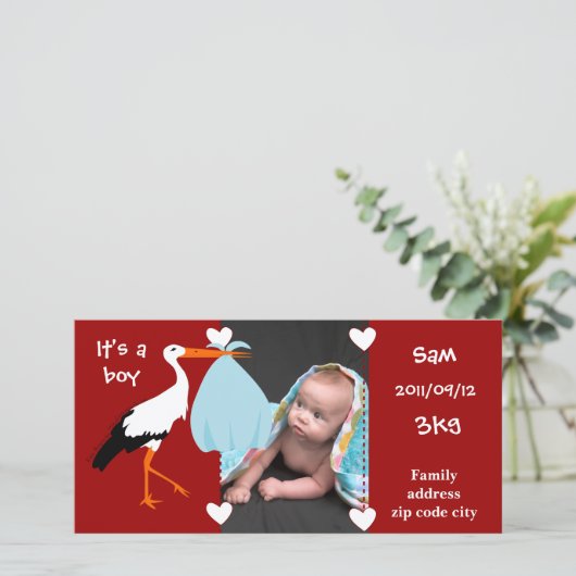 Faire-part de naissance Cigogne It's a boy 案内状 (スタンド正面)